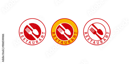 Simple restaurant Logo template, Food logo with Plate, fork and spoon vector illustration. Fork and spoon icon. 