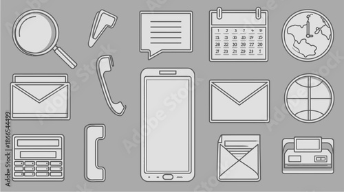 Modern outline vector icons set for digital communication, business, and technology. Collection of web and mobile symbols.