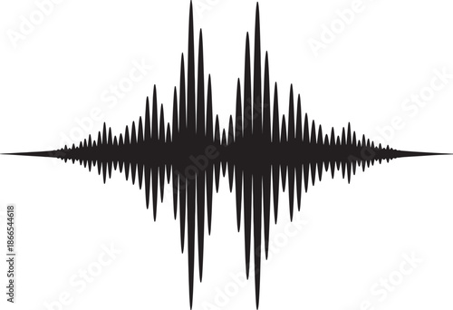 Black and white symmetrical waveform pattern with sharp peaks and valleys extending outward also transparent background