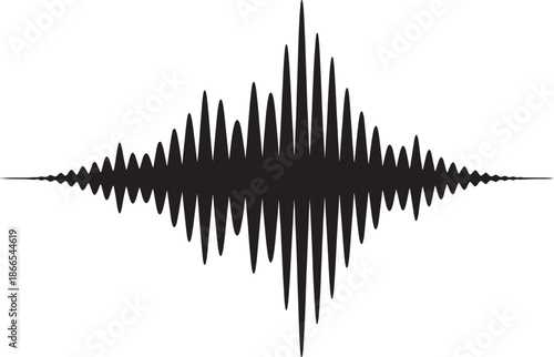 Black and white symmetrical waveform pattern with sharp central peaks and diminishing oscillations on both sides also transparent background