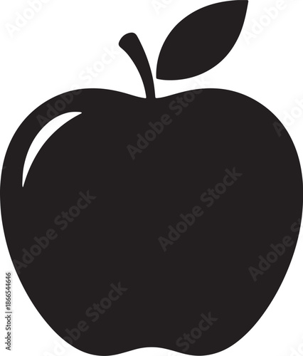 Black Silhouette of an Apple with a Leaf and Stem also transparent background
