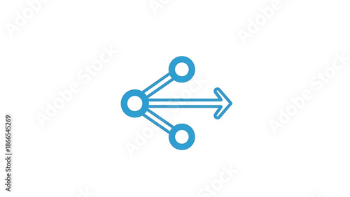 A blue vector graphic icon representing connection and direction with lines and circles