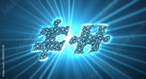 Two puzzles. Digital solution, successful collaboration, partners cooperate, implement merge, matching concept. Partnership agreement, successful business strategy, team work, company merge symbol

