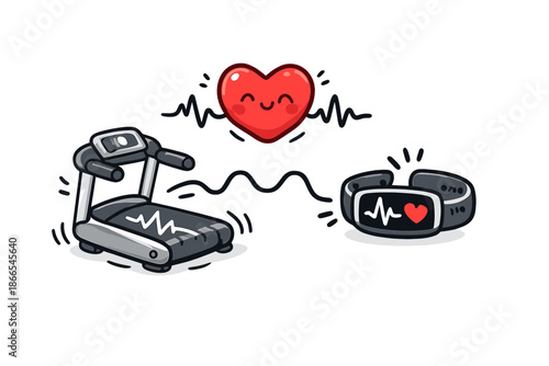 Pulsing Heartbeat Icon. Doodle-style vector icon of rhythm and pulse, treadmill softly pulsing in sync with a heart beat shown on