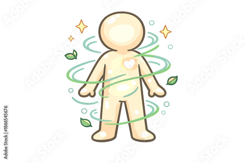 Detox Progress Glow. Doodle-style vector icon of detox course completion in progress, most body areas softly glowing, harmonious