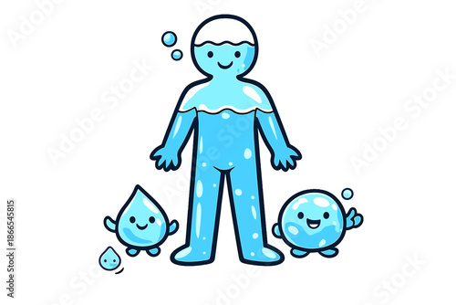 Hydration Map Icon. Doodle-style vector icon of near-complete hydration map, most body areas filled with calm blue light, friendly