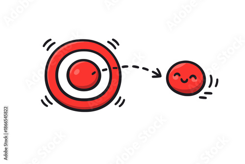 Moving Goal Concept. Doodle-style vector icon of a moving goal concept, target rings stable while the core gently relocates, happy