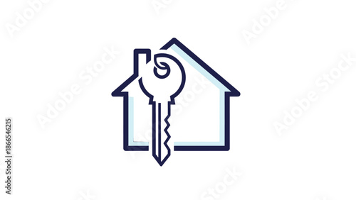 House Outline with Key Symbol Representing Home Ownership, isolated white background