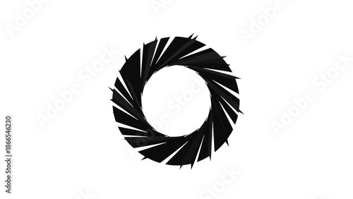 Abstract Black Circular Sharp Blades Gear Pattern, isolated white background