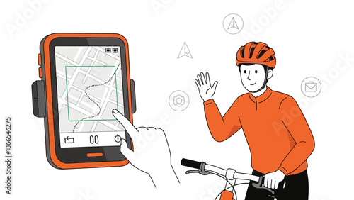 Cyclist Using Gps Navigation On Tablet Device For Bike Ride Adventure Routes