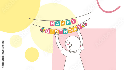 Decorating For A Special Day Girl Preparing Birthday Decoration Cartoon