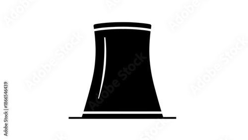 Black Silhouette of a Nuclear Cooling Tower, Isolated White Background