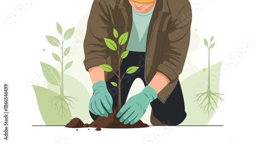 Dedicated Volunteer Planting Young Tree Sapling For a Greener Tomorrow