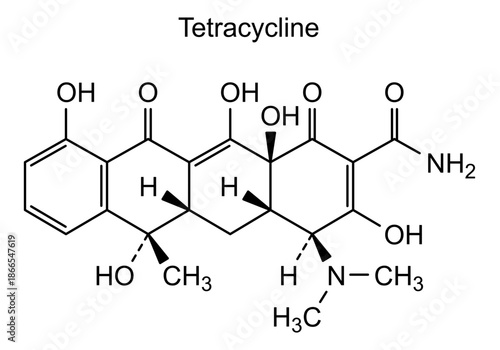Tetracycline, chemical structure of tetracycline, drug substance
