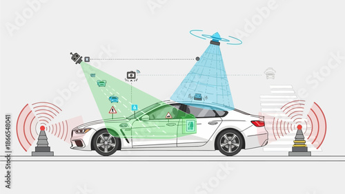 Autonomous Self-Driving Car Sensor Technology Vector