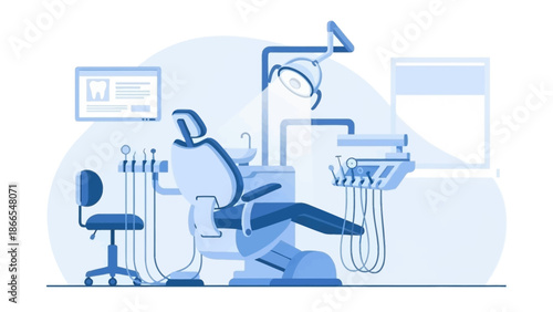 Modern Dental Clinic Interior with Dentist Chair Vector