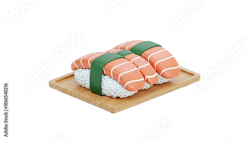 Salmon Nigiri Sushi on Wooden Platter