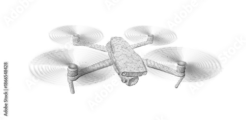 Drone. Abstract 3d drone isolated on white. Military technology, aerial monitoring, futuristic videography, security innovation, remote video, digital tech, quadcopter concept. Polygonal illustration.