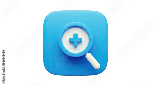 3D Blue Magnifying Glass with Plus Symbol Icon