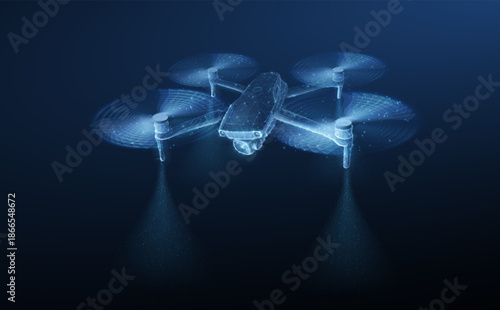 Modern 3d illustration. Drone agriculture in modern style. Abstract aerial.


