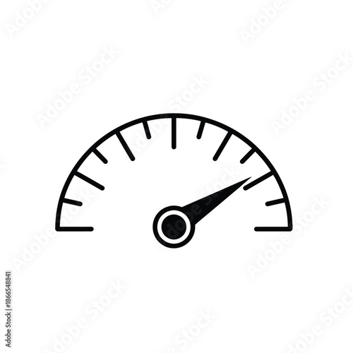 Speedometer icon simple black line vector graphic for measuring speed or performance isolated on white baground