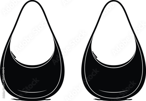 Minimalist black teardrop handbags, fashion accessories, modern purse design, sleek silhouette, elegant style, isolated on white background, vector illustration, stock image