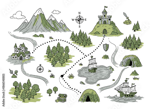Adventure Map Illustration - Hand-Drawn Quest & Mission