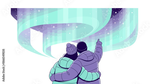 Couple Embracing Under The Northern Lights Romantic Aurora Borealis Viewing