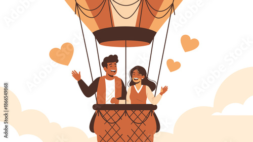 Couple Enjoying A Romantic Getaway On A Hot Air Balloon Ride In Love