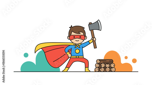 Comic Style Superhero With Axe For Creative Kids Project Or Design Material
