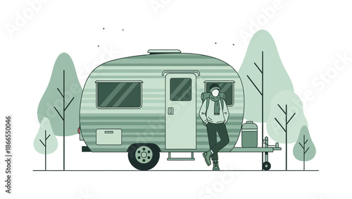 Cozy Camper Scene Young Traveler Enjoying A Peaceful Moment In The Forest