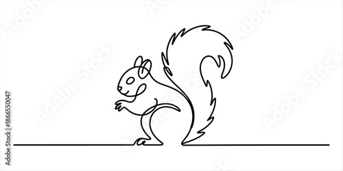 Minimalist continuous single line drawing of a small squirrel on a white background Vector, illustration