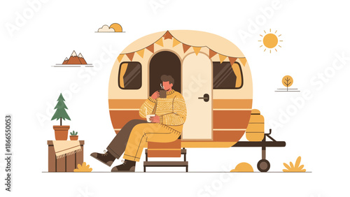 Cozy Camper Van Escape With Beverage And Nature Elements Near The Vacation Home