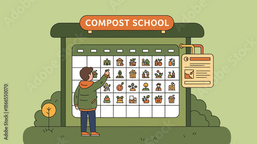 Compost School Educational Calendar With Illustrated Symbols for Environmental Learning
