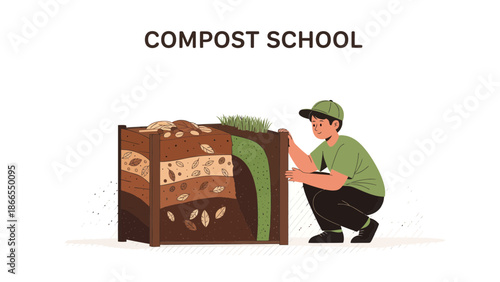 Composting Education Shows Waste Decomposition In Layered Garden Container Box