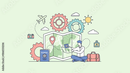 Conceptualizing Global Adventures And Logistics By A Man With Map