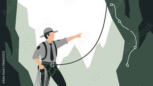 Confident National Park Ranger Pointing Out Rock Climbing Route