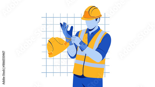 Construction Worker Putting on Gloves Preparing for Project Execution
