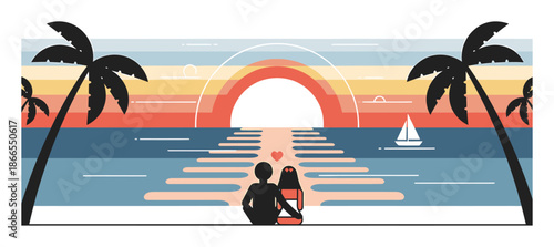 Honeymoon Getaway - Minimalist Vector Illustration
