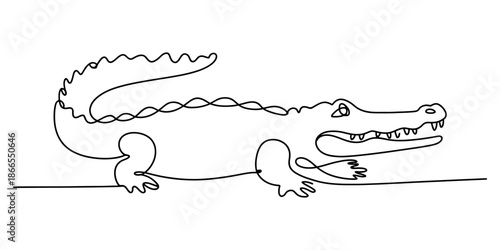 A continuous line art drawing of a stylized crocodile on a white background Vector, illustration