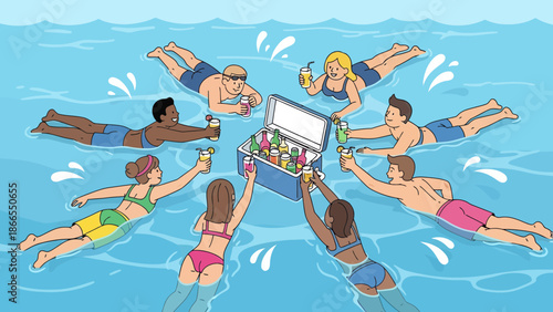 Cool Refreshments And Sunny Vibes People Celebrating Summer Pool Party