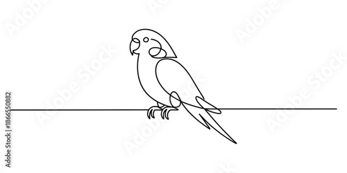 Minimalist one continuous line drawing of a parrot perching on a horizontal line Vector, illustration