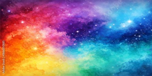 Abstract colorful background featuring a bright nebula and stars within a dark cosmos galaxy illustration for a fantasy night sky wallpaper design
