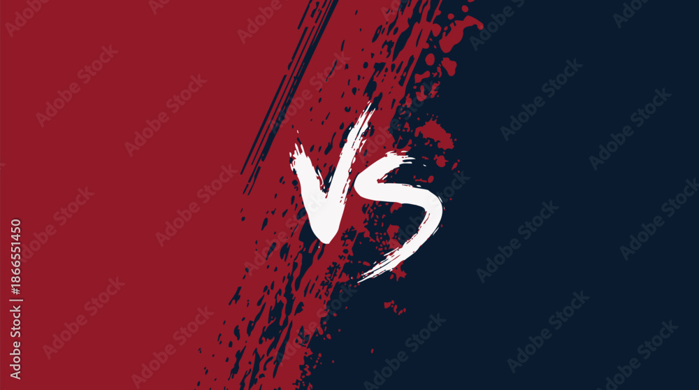 Fototapeta premium Versus battle concept background vector with dirty grunge effect, VS poster design for gaming, sport and esport competitions, action fight confrontation banner and dramatic match illustration