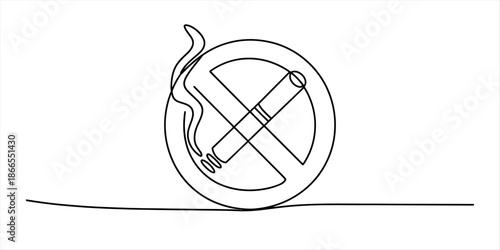Continuous line drawing of a no smoking sign symbol on a white background Vector, illustration