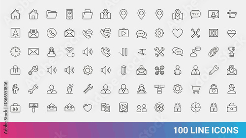 Collection of Simple Line Art Briefcase and Bag Icons.