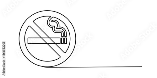 A continuous line drawing of a no smoking sign symbol on a white background Vector, illustration