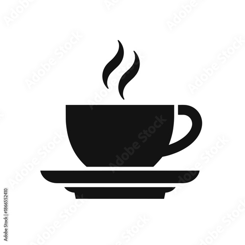 Black coffee cup with steam on white background