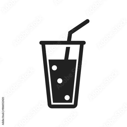 Glass of soda with straw and bubbles in minimalist style  