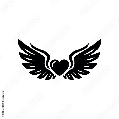 Black heart with Page wings illustration Page design element